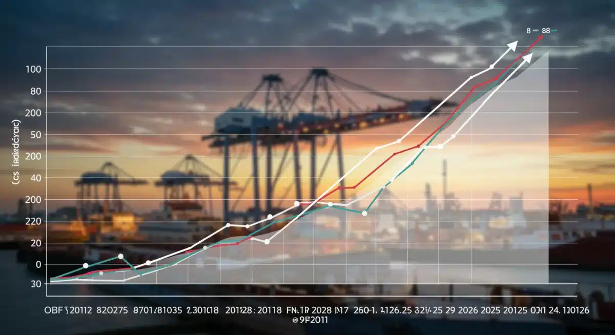 Gráfico de tendencias ascendentes en las exportaciones españolas, con proyecciones hasta 2026, mostrando diversificación sectorial.