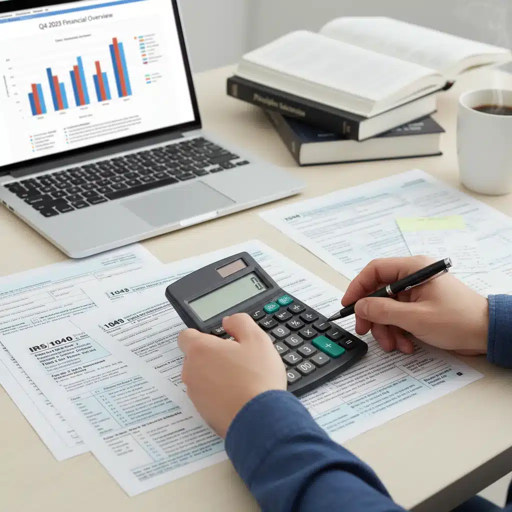 Manos calculando créditos fiscales educativos en formularios de impuestos.