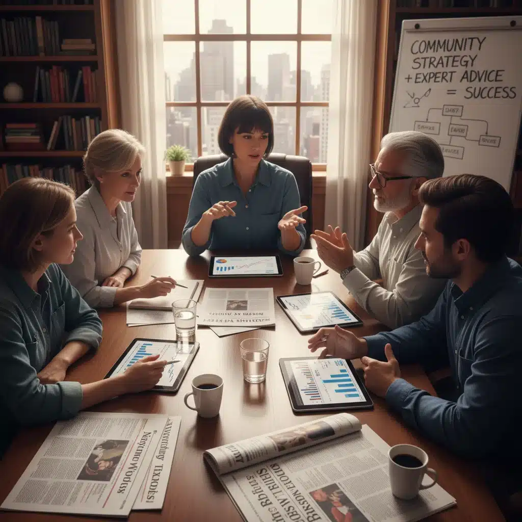 Grupo de inversores discutiendo estrategias financieras y novedades fiscales en una mesa de reuniones.