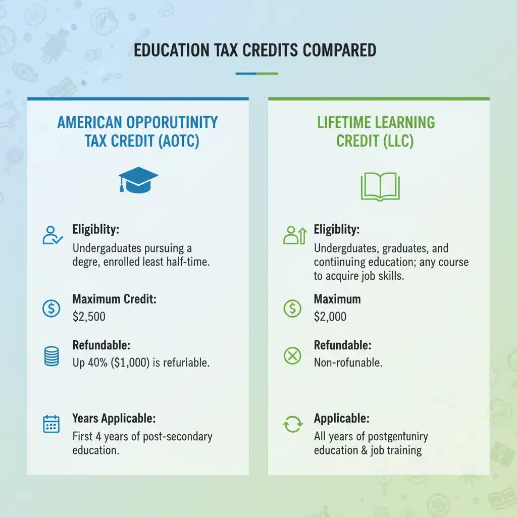 Gráfico comparativo de los créditos fiscales American Opportunity y Lifetime Learning.