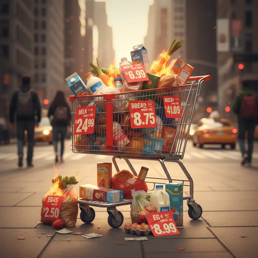 Cesta de la compra con precios elevados, representando la inflación económica.