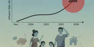 Gráfico de inflación con tendencia alcista para 2026 y familia preocupada por el poder adquisitivo.