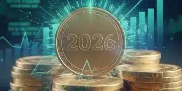 Monedas de oro con '2026' y gráficos financieros, simbolizando ahorro y alto rendimiento.