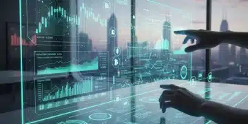 Panel de control financiero futurista con gráficos y datos automatizados para finanzas personales.