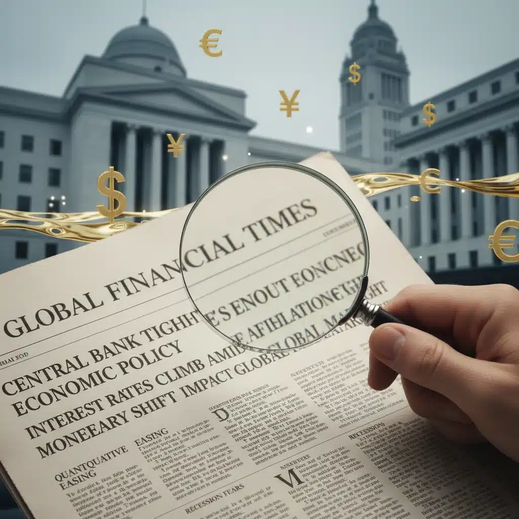 Mano con lupa sobre periódico financiero con noticias de política monetaria e inflación.