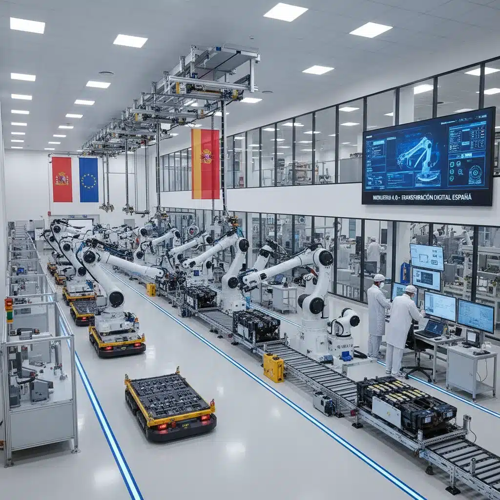 Robots industriales en una fábrica española, simbolizando la digitalización y automatización.