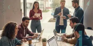 Estudiantes universitarios en España analizando el futuro financiero de su educación y la deuda educativa.