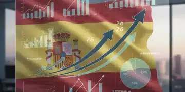 Gráfico financiero con bandera española y la fecha 2026, representando la inversión en ETFs españoles.