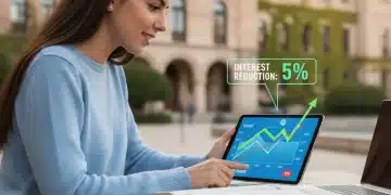 Estudiante español examinando gráficos financieros sobre consolidación de deuda y ahorro de intereses.