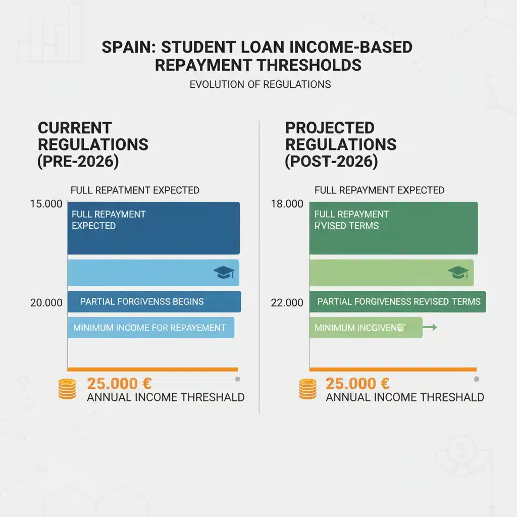Gráfico comparativo umbrales ingresos aplazamiento deuda estudiantil