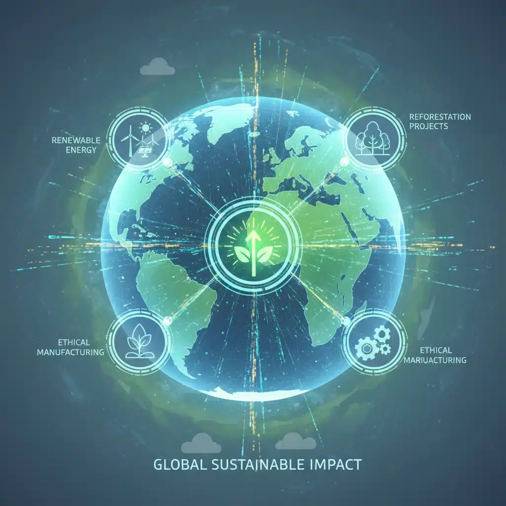 Representación digital de la interconexión global de inversiones sostenibles y su impacto.