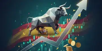 Gráfico de crecimiento financiero con elementos de estabilidad y referencia a España, simbolizando inversiones rentables y seguras para 2026.