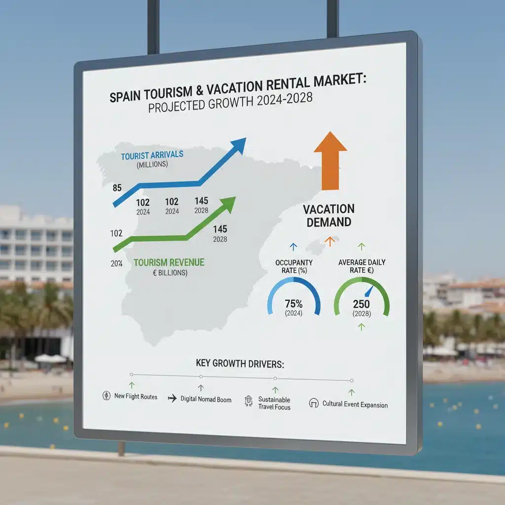 Gráfico de crecimiento del turismo y demanda de alquiler vacacional en España.