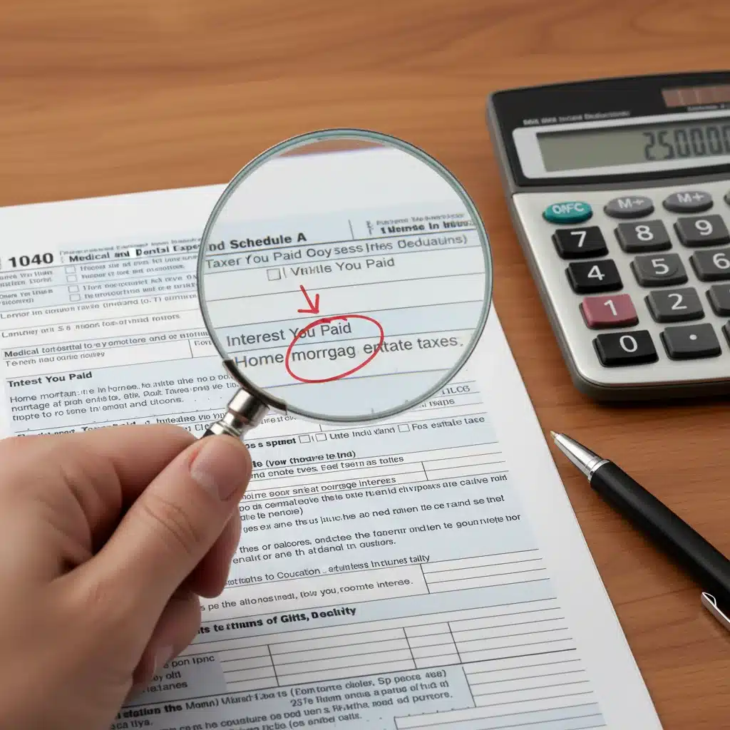 Mano con lupa examinando deducciones fiscales en un formulario de IRPF.