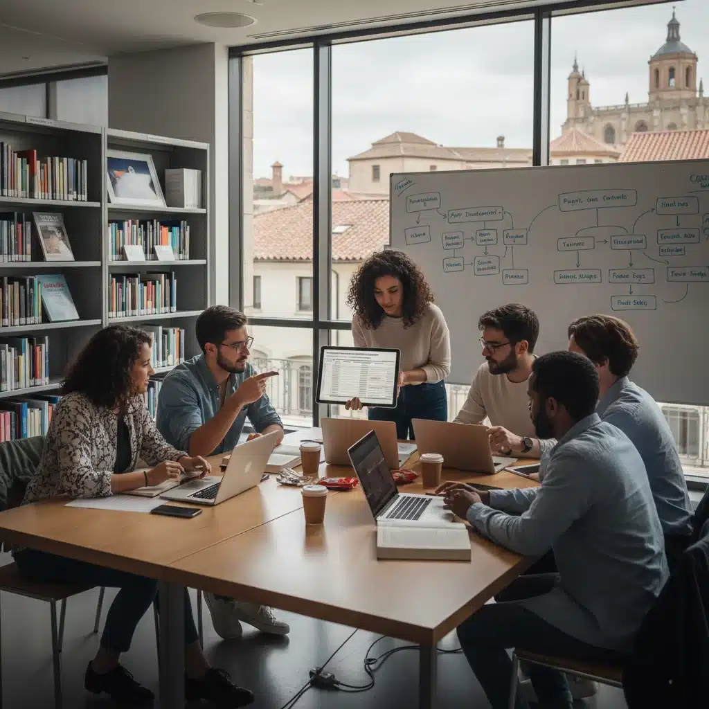 Grupo de estudiantes universitarios colaborando en un proyecto, compartiendo gastos.