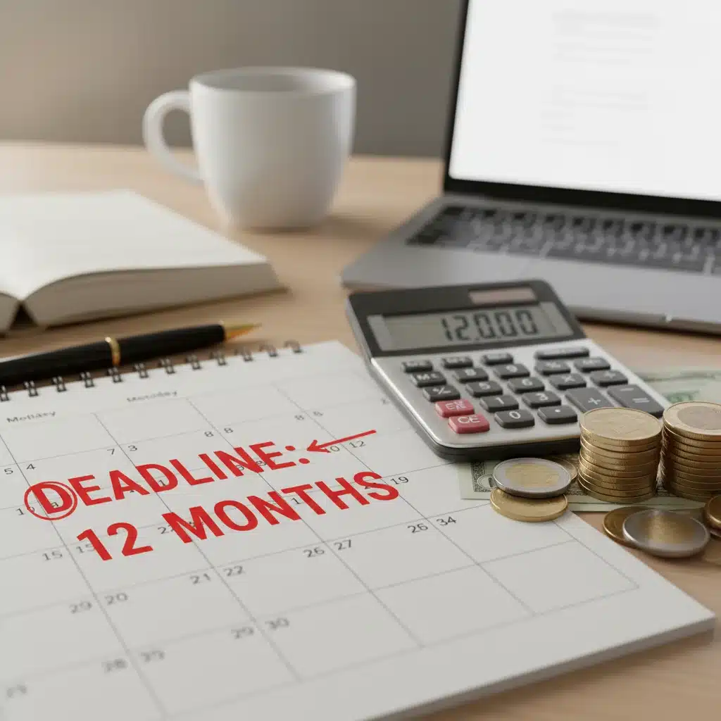 Calendario con 12 meses marcados y calculadora, simbolizando plazos de pago de deuda
